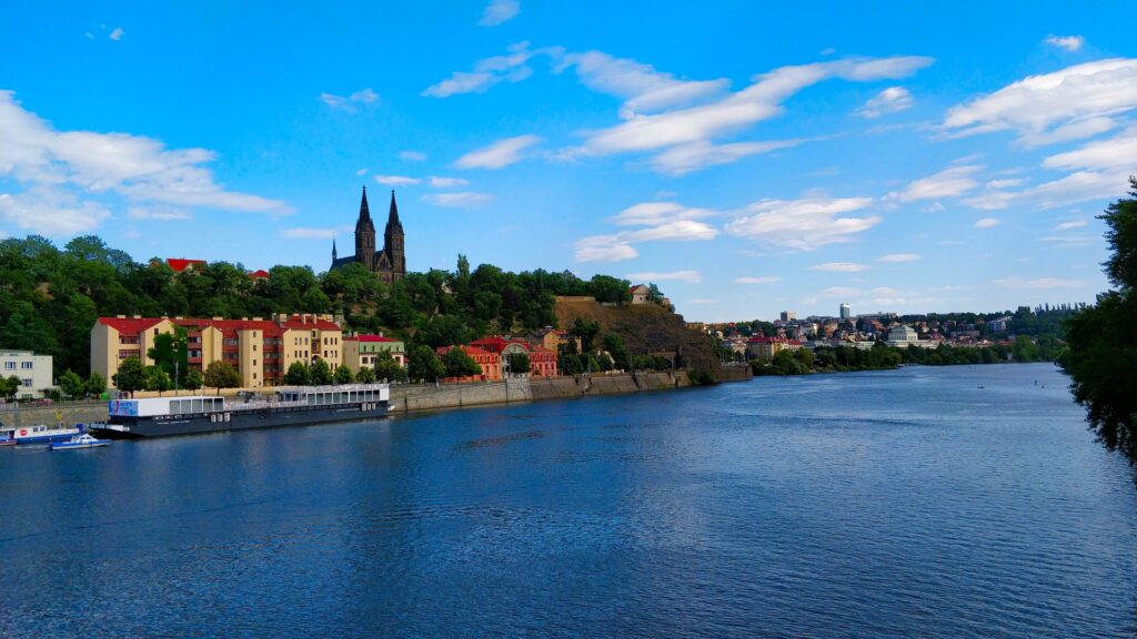 Travel to Prague vysehrad castle from the valtva river